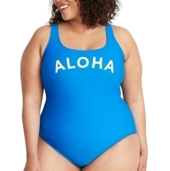 NWOT OLD NAVY Aloha Graphic Scoop-Back One Piece Swimsuit Hawaii - Picture 1 of 6